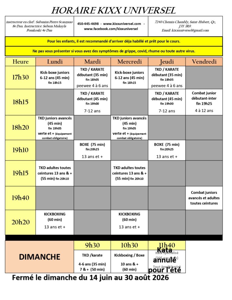 horaire ete 2026